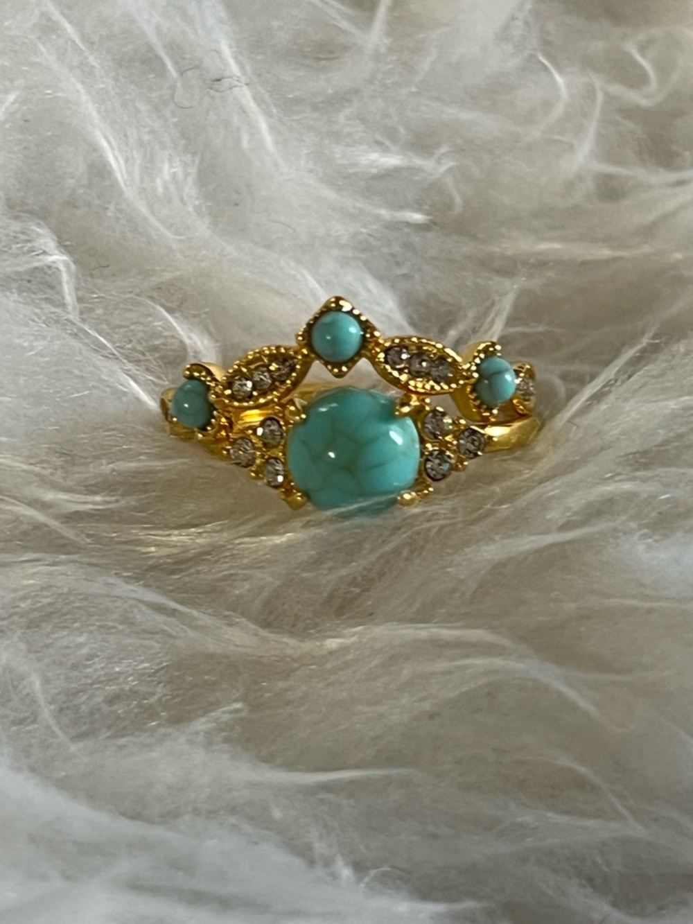 Gold-Tone Turquoise Crystal Stackable Ring Set - Picture 3 of 8